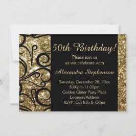 Gold Sparkle 50. Geburtstagsparty Swirl Einladung