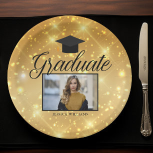 Gold Sparkle Abschluss Foto Chic Custom Party Pappteller