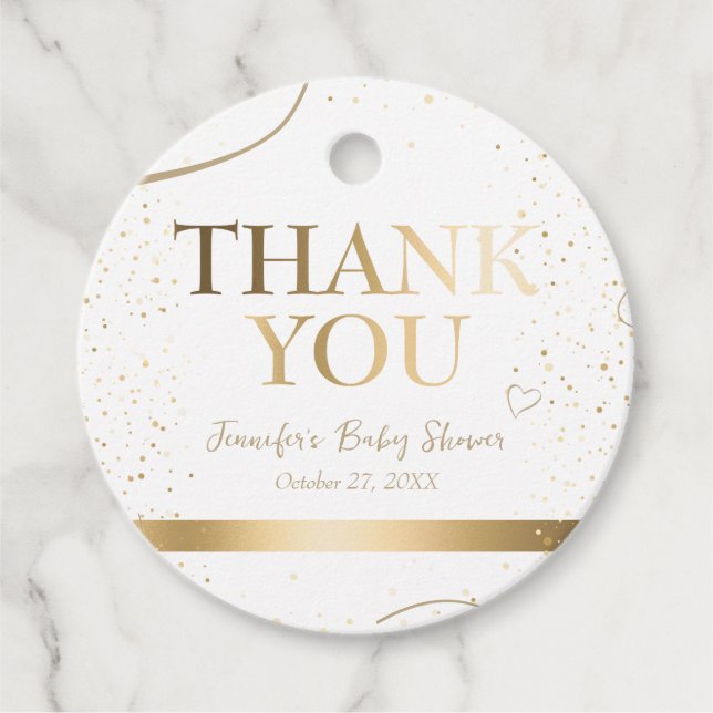 Gold Sparkle Baby Dusche Danke für Ihre Lieblingsm Geschenkanhänger (Vorderseite)