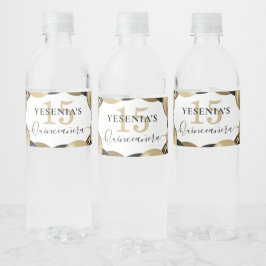 Gold Sparkle Black Quinceanera Ballon Wasserflaschenetikett