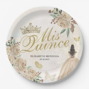 Gold Sparkle Blumenprinzessin Quinceañera Geburtst Pappteller