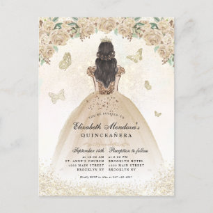 Gold Sparkle Blumenprinzessin Quinceañera Geburtst Postkarte