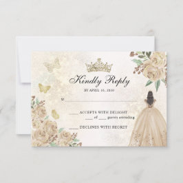 Gold Sparkle Blumenprinzessin Quinceañera Geburtst RSVP Karte