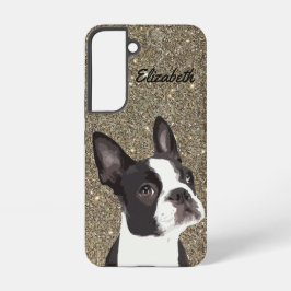 Gold Sparkle Boston Terrier Name Doppy Welpe Samsung Galaxy Hülle