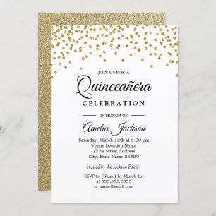 Gold Sparkle Confetti Quinceanera Einladung