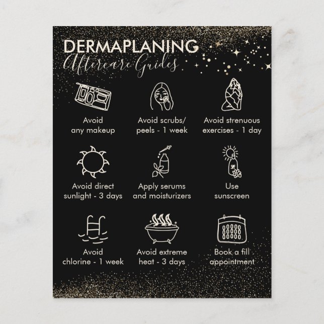 Gold Sparkle Dermaplaning Nachsorgebudget Flyer (Hinten)