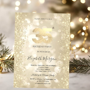 Gold Sparkle Diamanten Bokeh 35. Geburtstag Einladung