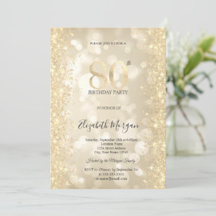 Gold Sparkle Diamanten Bokeh 80. Geburtstag Einladung