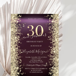 Gold Sparkle Diamonds Bordeaux 30. Geburtstag Einladung