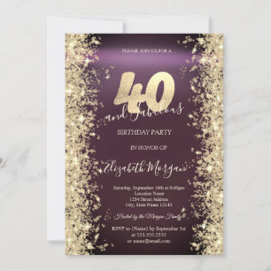 Gold Sparkle Diamonds Bordeaux 40. Geburtstag Einladung