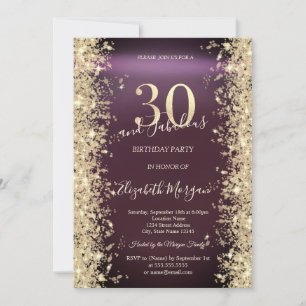 Gold Sparkle Diamonds Burgundy 30. Geburtstag Einladung