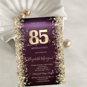 Gold Sparkle Diamonds Burgundy 85. Geburtstag Einladung