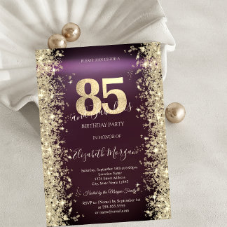 Gold Sparkle Diamonds Burgundy 85. Geburtstag Einladung