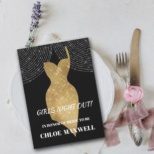 Gold Sparkle Dress Bachelorette Party Invitation Einladung