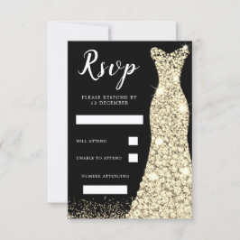Gold Sparkle Dress Birthday Party Bridal Black RSVP Karte