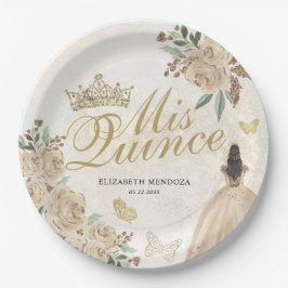 Gold Sparkle Floral Princess Quinceañera Birthday Pappteller
