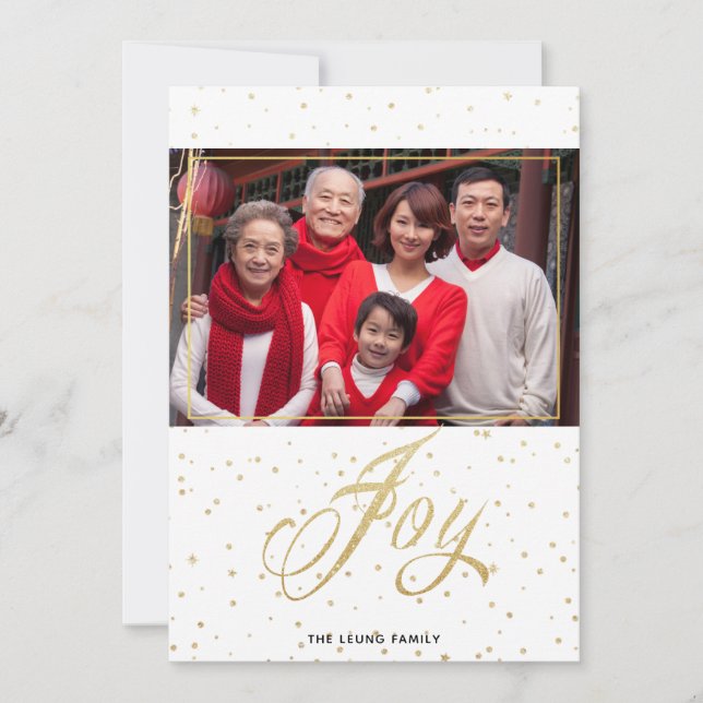 Gold Sparkle Freude Weihnachten Familie Foto Cards (Vorderseite)