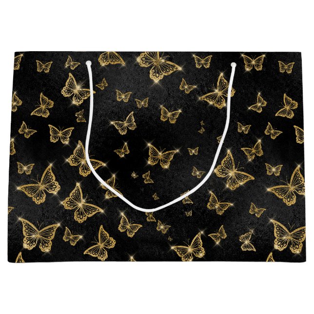 Gold Sparkle Glam Butterflies Große Geschenktüte (Vorderseite)