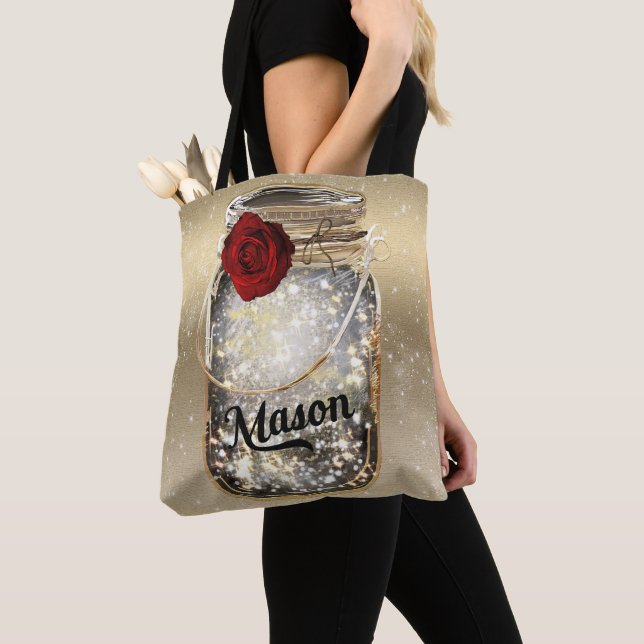 Gold Sparkle Glam Red Rose Mason Jar (Von Nahem)