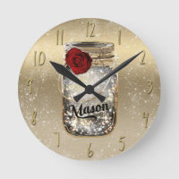 Gold Sparkle Glam Red Rose Mason Jar