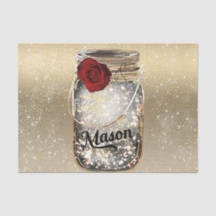 Gold Sparkle Glam Red Rose Mason Jar Seidenpapier