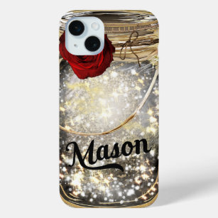 Gold Sparkle Glam Rote Rose Mason Jar Case-Mate iPhone Hülle
