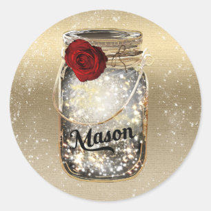 Gold Sparkle Glam Rote Rose Mason Jar Party Runder Aufkleber