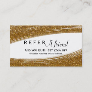 Gold Sparkle Glitter & White Chic Kundenkarte Empfehlungskarte