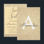 Gold Sparkle Glitzer 16 . Geburtstag Geburtstag Einladung<br><div class="desc">Luxury Gold Sparkle Glitzer 16 . Geburtstag Monogram Name und Erstgeburtstag Party Einladung. Diese Einladung ist ideal für die Luxus Gold Sparkle Glitzer Sweet 16 Birthday Party,  die in Gold feiern möchten.</div>