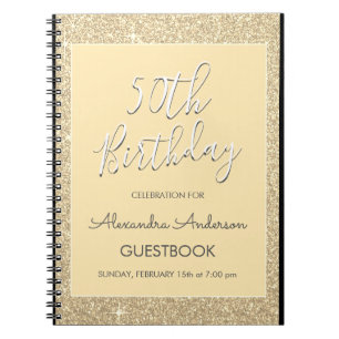 Gold Sparkle Glitzer 50. Geburtstag Gästebuch Notizblock