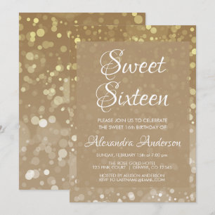 Gold Sparkle Glitzer Lights Sweet 16 Geburtstag Einladung
