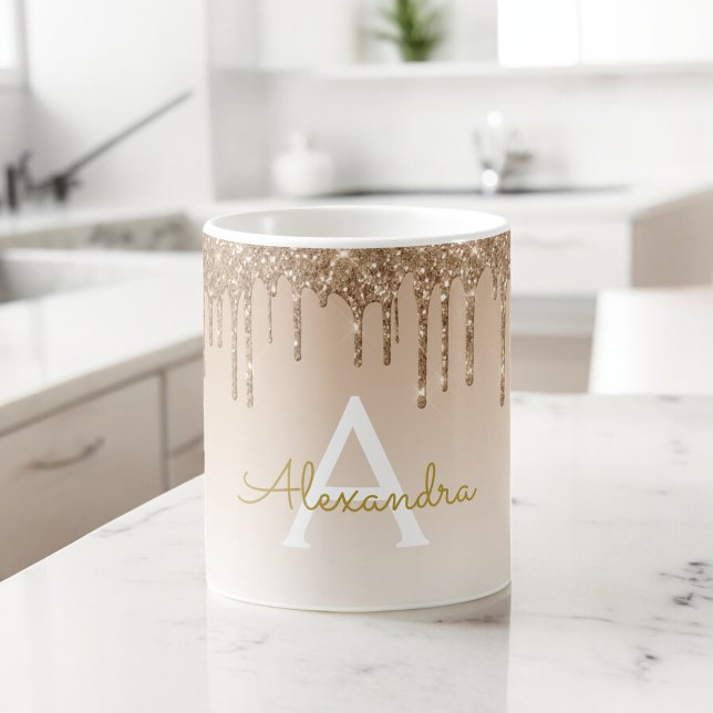 Gold Sparkle Glitzer Luxus Monogram Name Kaffeetasse (Von Creator hochgeladen)