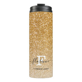 Gold Sparkle Glitzer Ombre Girly Monogram Name Thermosbecher