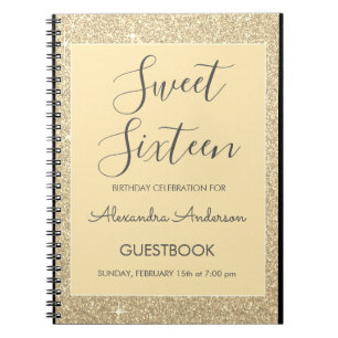 Gold Sparkle Glitzer Sweet 16 Gästebuch Notizblock