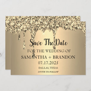 Gold Sparkle Glitzer Tropfen Luxury Wedding Save The Date