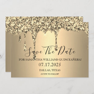 Gold Sparkle Glitzer Tropfen Quinceanera Save The Date