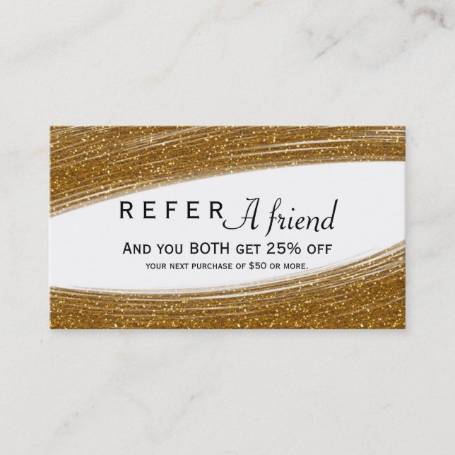 Gold Sparkle Glitzer & White Chic Client Card Empfehlungskarte (Vorderseite)