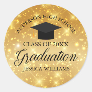 Gold Sparkle Graduation Chic Class of 2023 Custom Runder Aufkleber