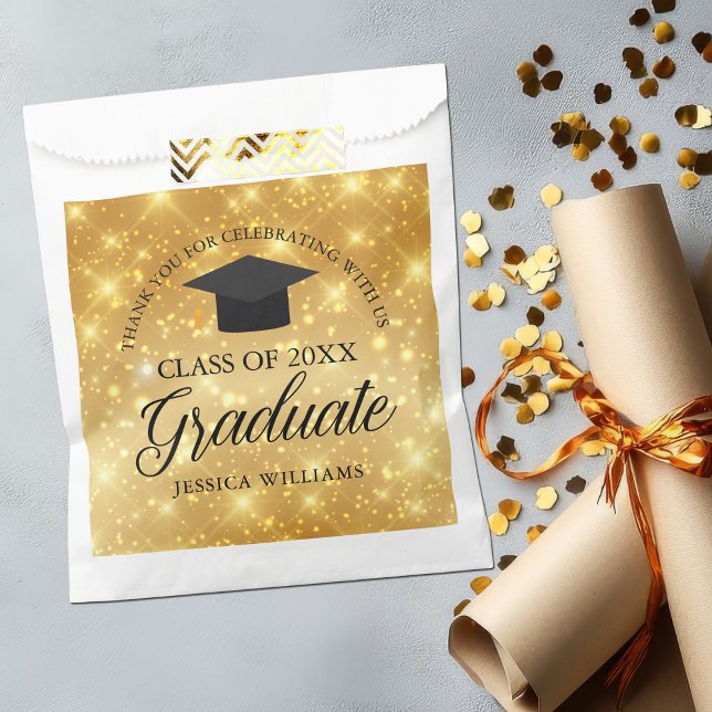 Gold Sparkle Graduation Party Chic Custom Geschenktütchen (Von Creator hochgeladen)