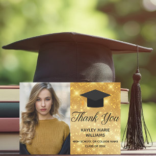 Gold Sparkle Graduation Photo Chic 2023 Graduate Dankeskarte