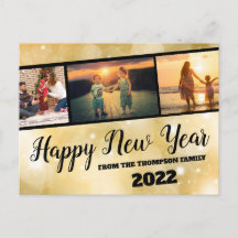 Gold Sparkle Happy New Year Foto Collage Postkarte