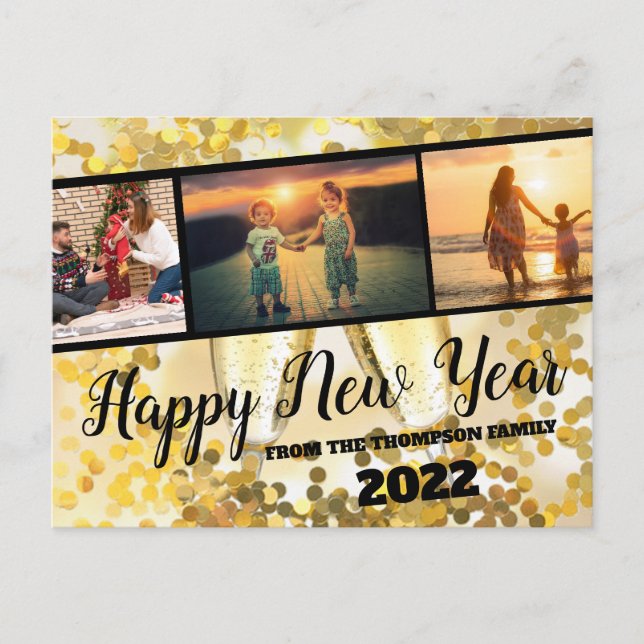 Gold Sparkle Happy New Year Foto Collage Postkarte (Vorderseite)