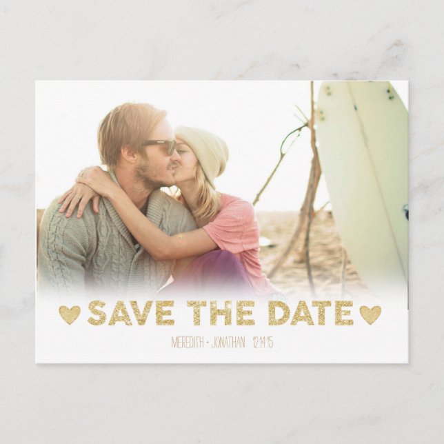 Gold Sparkle Herz Save the Date Postkarte (Vorderseite)