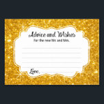 Gold Sparkle Hochzeitsratgeber und Wunschkarten Tischnummer<br><div class="desc">Diese eleganten goldglänzenden Hochzeitsratschläge und Wunschkarten sind die perfekte Ergänzung zu Ihrem Hochzeitsempfang. Dieses Design zeichnet sich durch einen glänzenden goldenen Rahmen aus, der mit dem Text "Ratschläge und Wünsche für den neuen Mr. und Mrs." in einer Kombination aus kalligrafischen und einfachen schwarzen Schriftart kombiniert wird. Die Karte bietet den...</div>