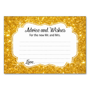 Gold Sparkle Hochzeitsratgeber und Wunschkarten Tischnummer