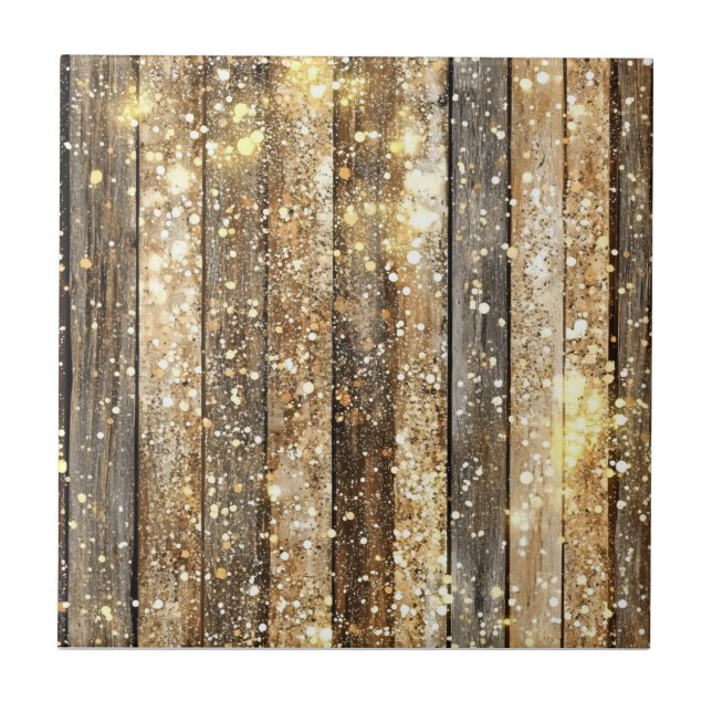 Gold Sparkle Holzmuster Fliese (Vorderseite)