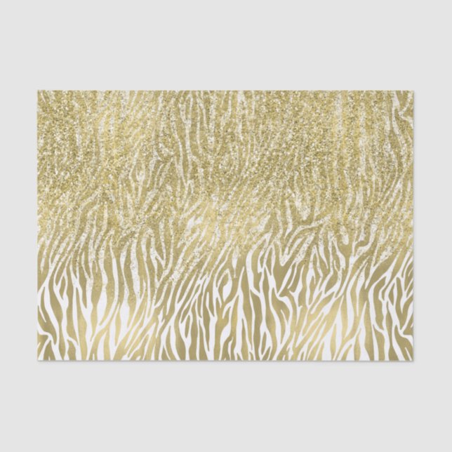 Gold Sparkle Imitate Glitzer Zebra Print Seidenpapier (Vorderseite)