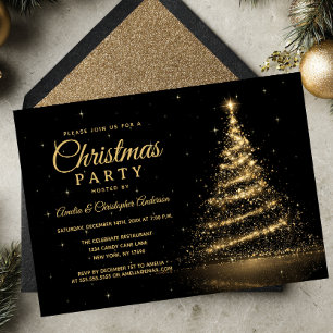 Gold Sparkle Light Tree Weihnachts-Party Einladung