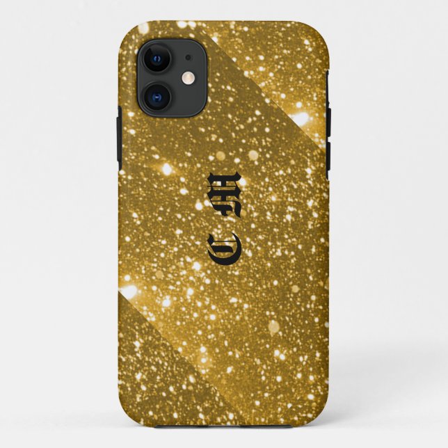 Gold Sparkle Personalisiert Monogram Phone Case (Rückseite)