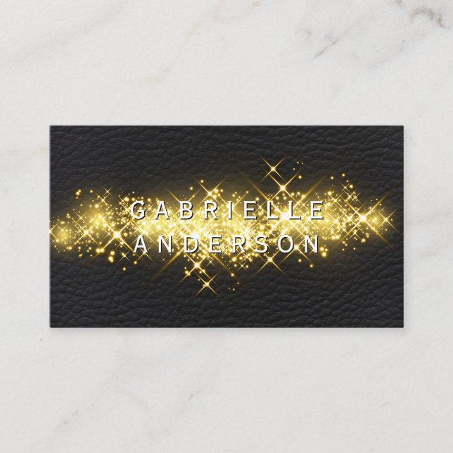 Gold Sparkle | Schwarzleder Visitenkarte (Vorderseite)